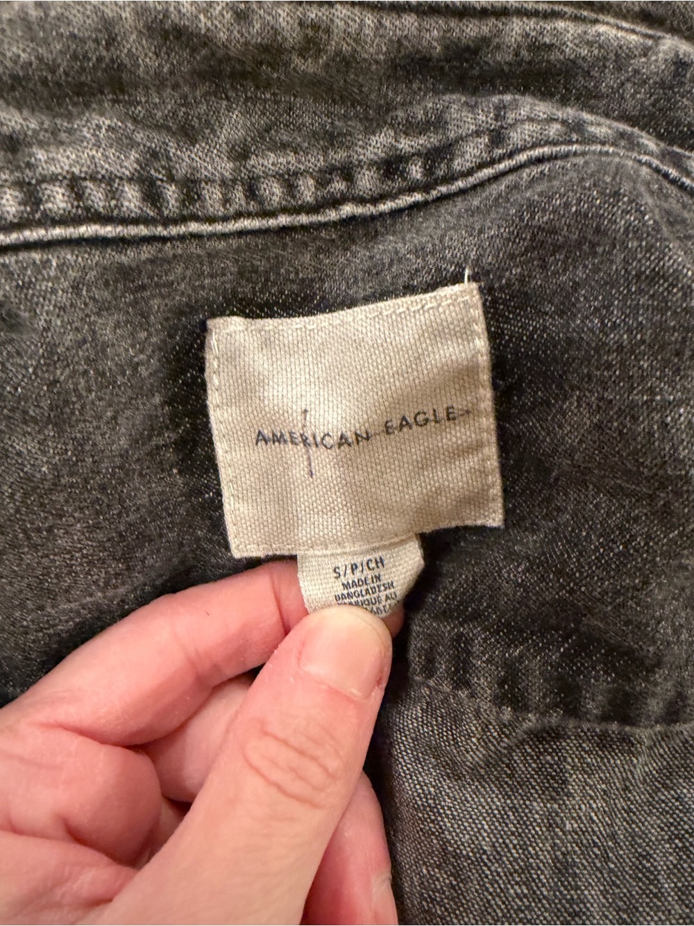 American Eagle Outfitters Black-Grey Washed Short Sleeve Button-Up Shirt - Picture 2 of 2